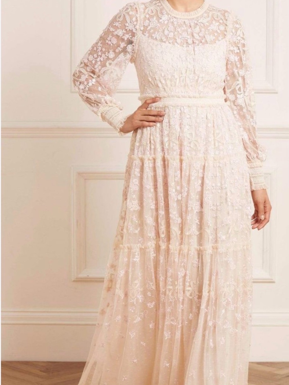 Needle & Thread Elegant Lace Maxi Dress in Blush